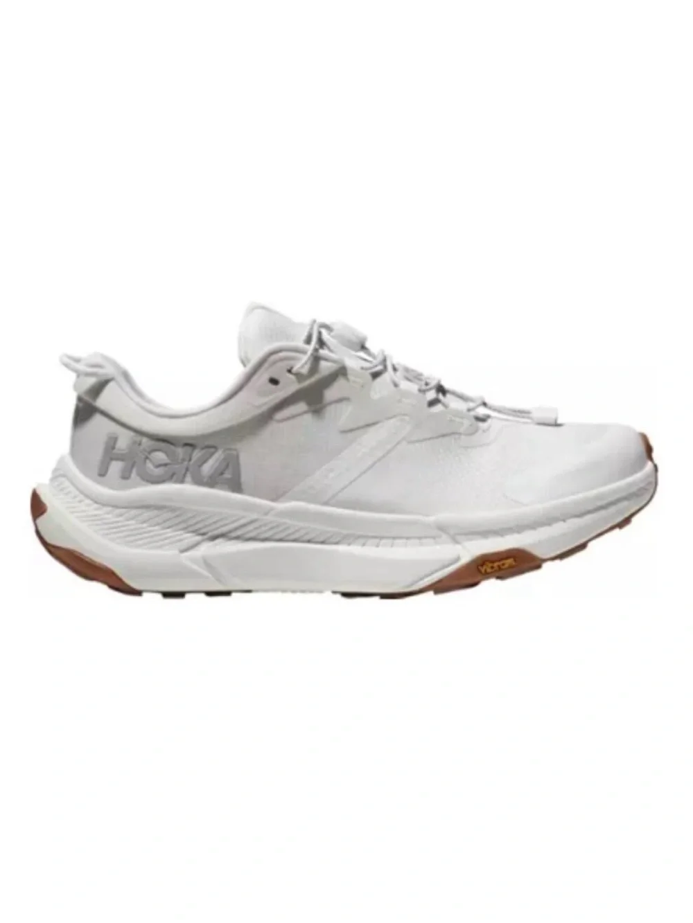 Hoka Men's White Athletic Sneakers with Brown Gum Outsole